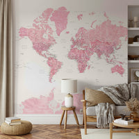 Vibrant pink world map wallpaper design

