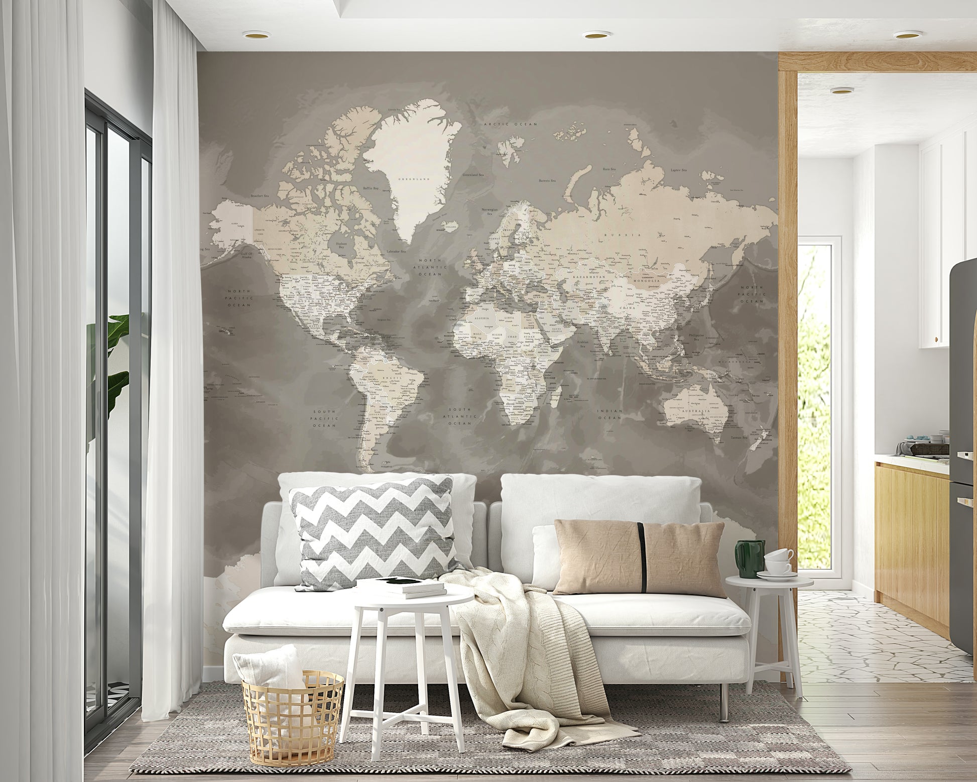 Brown watercolor map for wall accents

