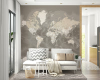 Brown watercolor map for wall accents

