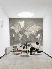 Rustic brown world map wallpaper art

