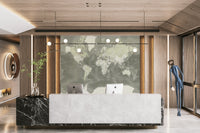 Neutral green watercolor world map art

