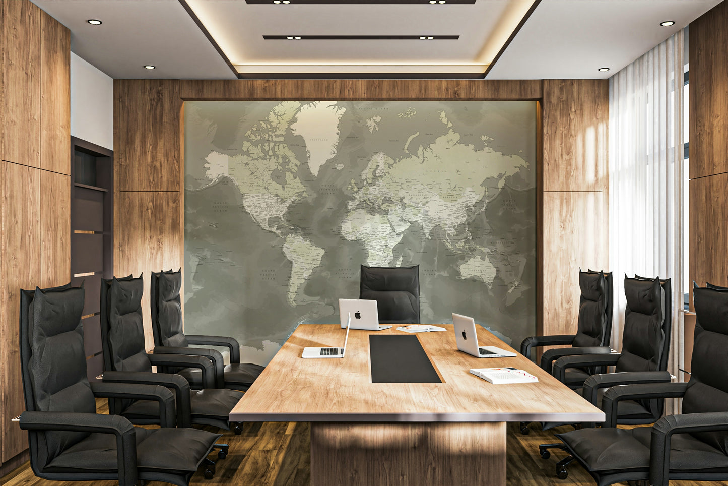 Green watercolor map wallpaper for walls

