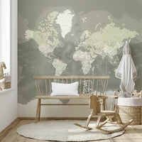 Elegant neutral green map wallpaper art

