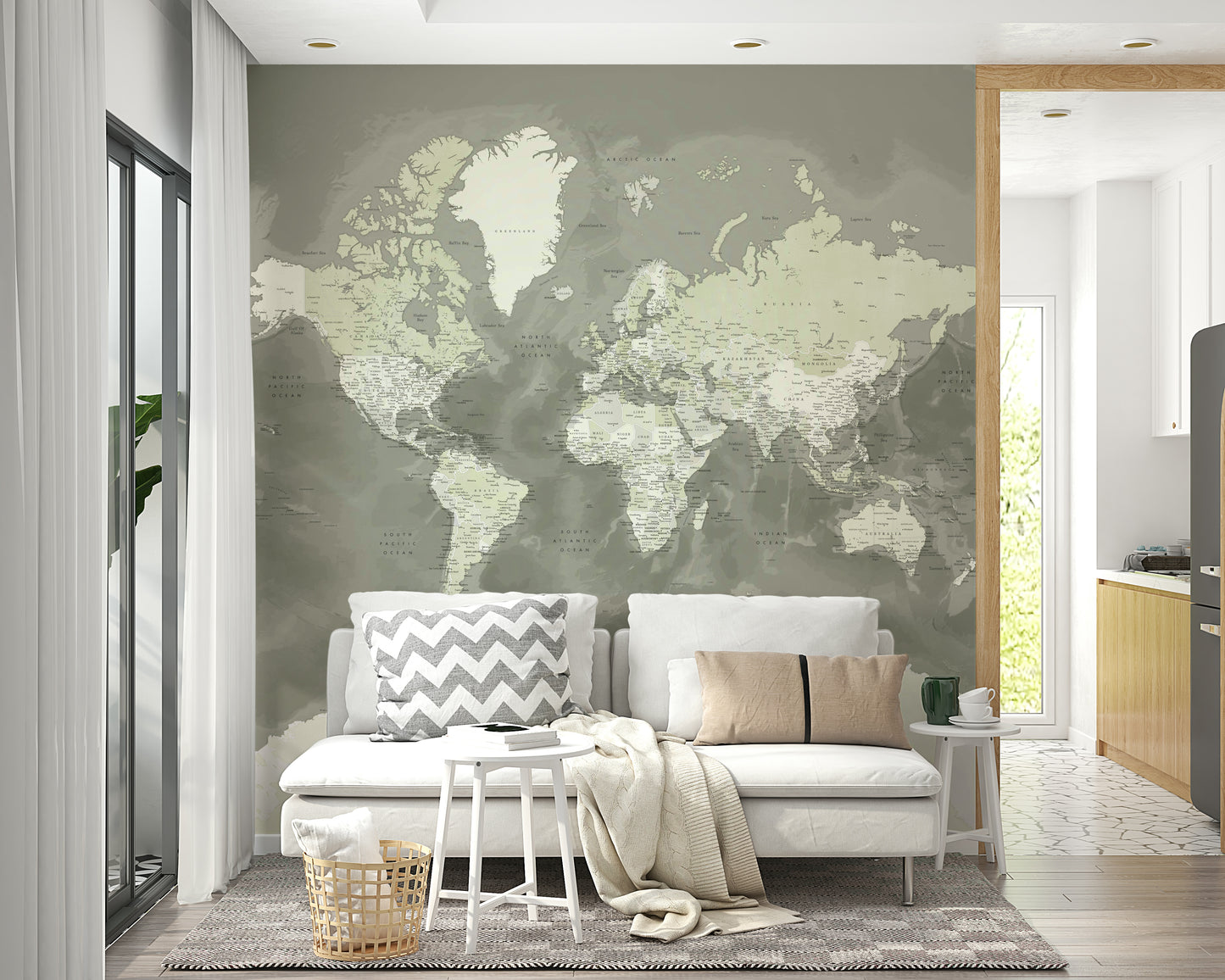 Watercolor map wallpaper in green hues

