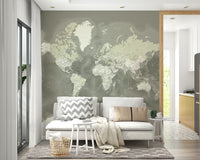 Watercolor map wallpaper in green hues

