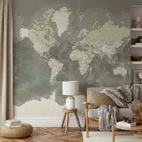 Soft green world map watercolor design

