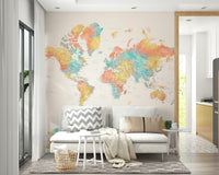 Watercolor map wallpaper in bright hues

