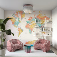 Vibrant watercolor world map wallpaper

