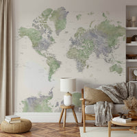 Sage green map wall covering


