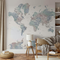Soft dusty blue watercolor map wallpaper

