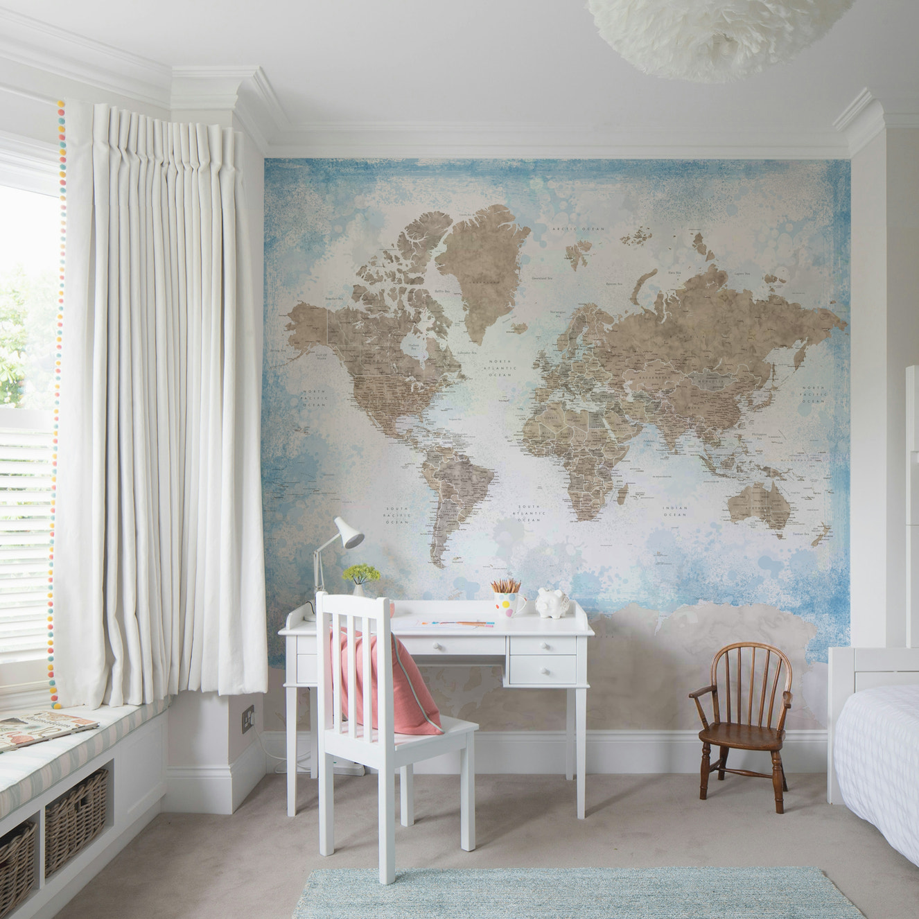 Beige and sky blue world map wallpaper
