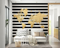 Watercolor world map gold and black

