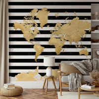 Watercolor gold black world map decor


