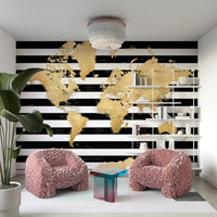 Modern gold black world map wallpaper

