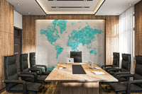 Watercolor ocean blue world map decor

