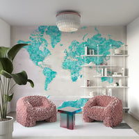 Ocean blue map wall covering

