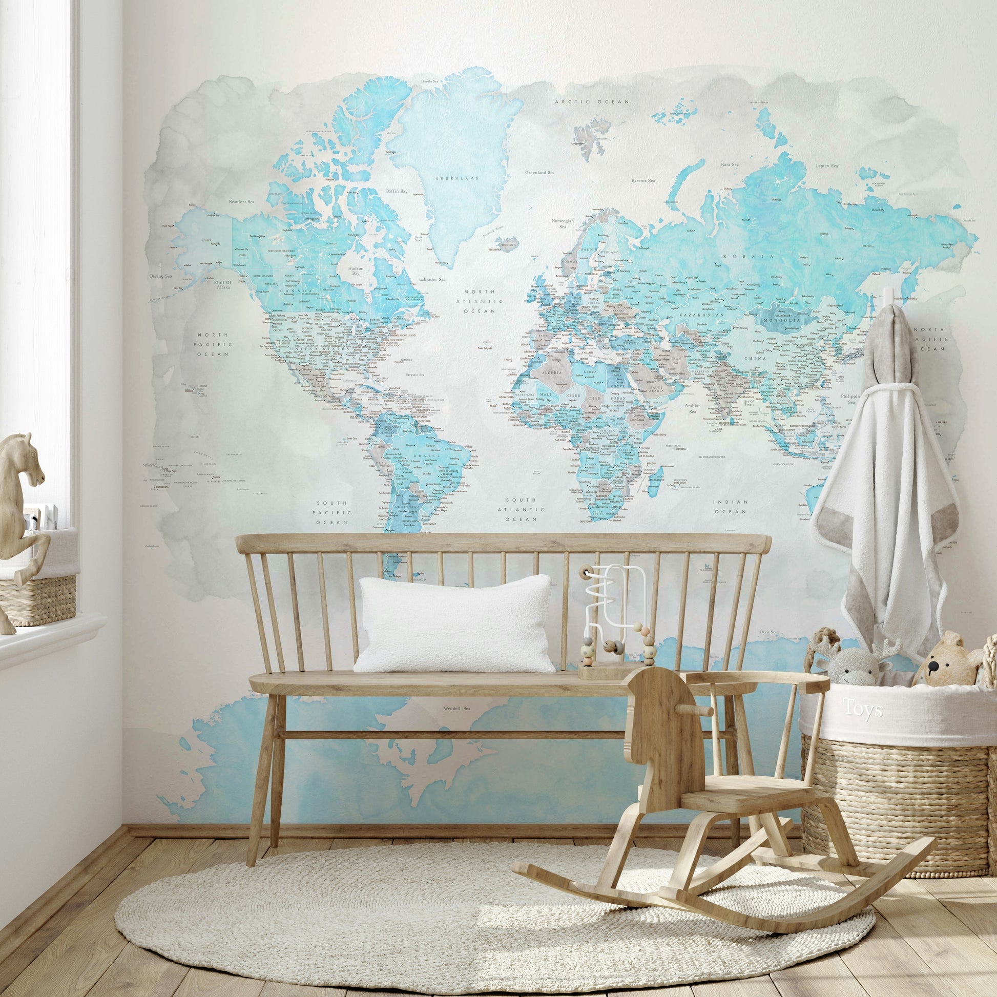 Light blue watercolor world map wallpaper

