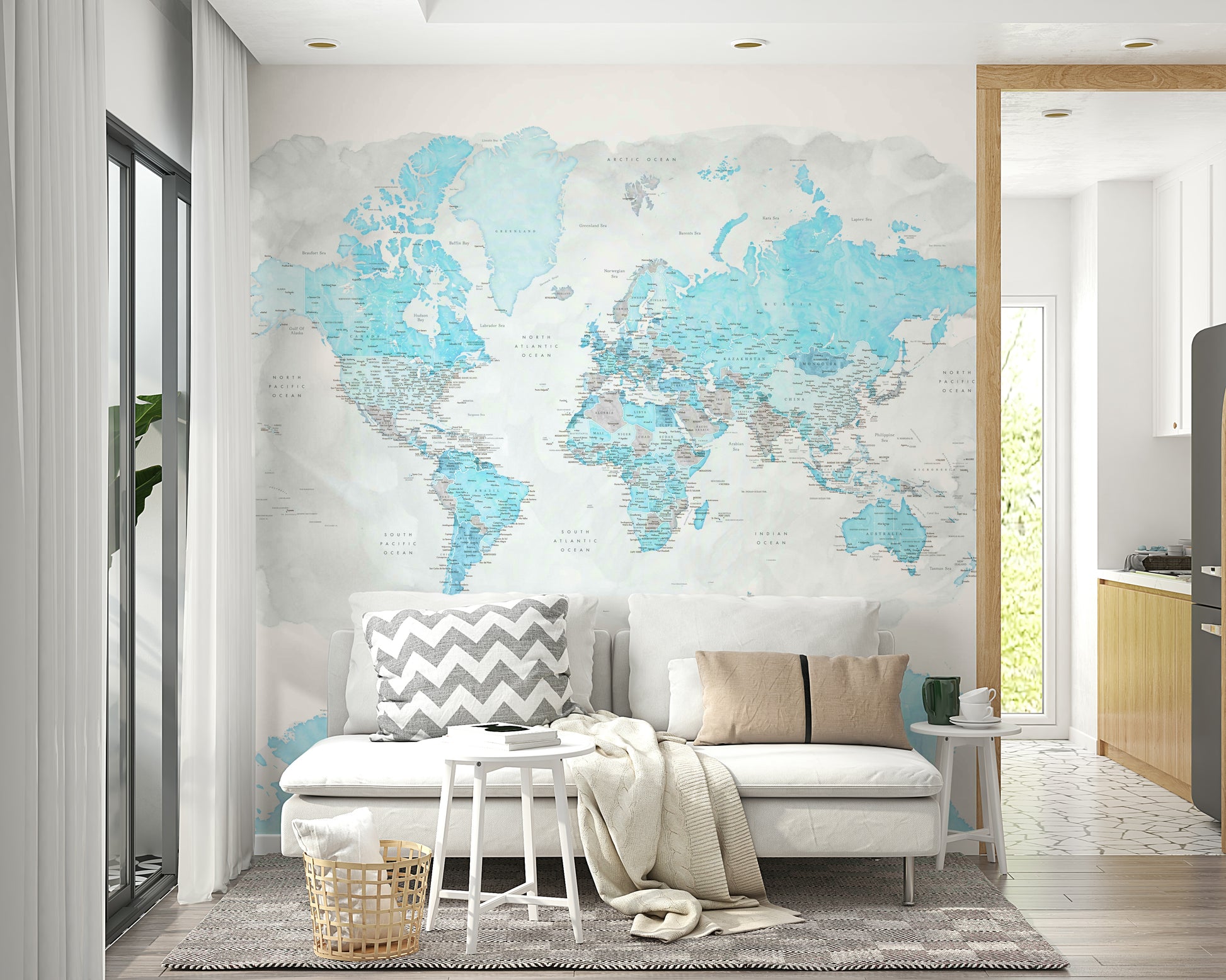 Soft blue watercolor map wallpaper

