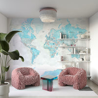 Light blue map wall covering

