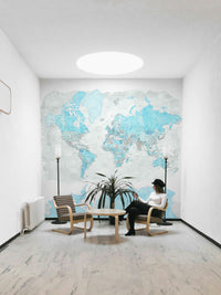 Modern light blue world map wallpaper

