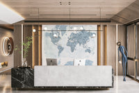 Watercolor steel blue world map decor

