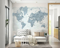 Watercolor world map in steel blue

