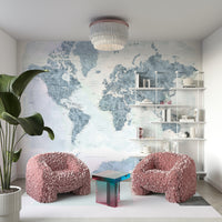 Steel blue world map watercolor design

