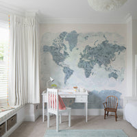 Blue watercolor world map wallpaper

