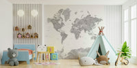 Soft gray world map mural

