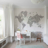 Gray world map watercolor design

