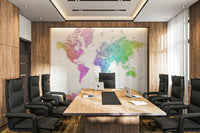 Rainbow world map wall covering

