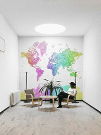 Watercolor rainbow world map decor

