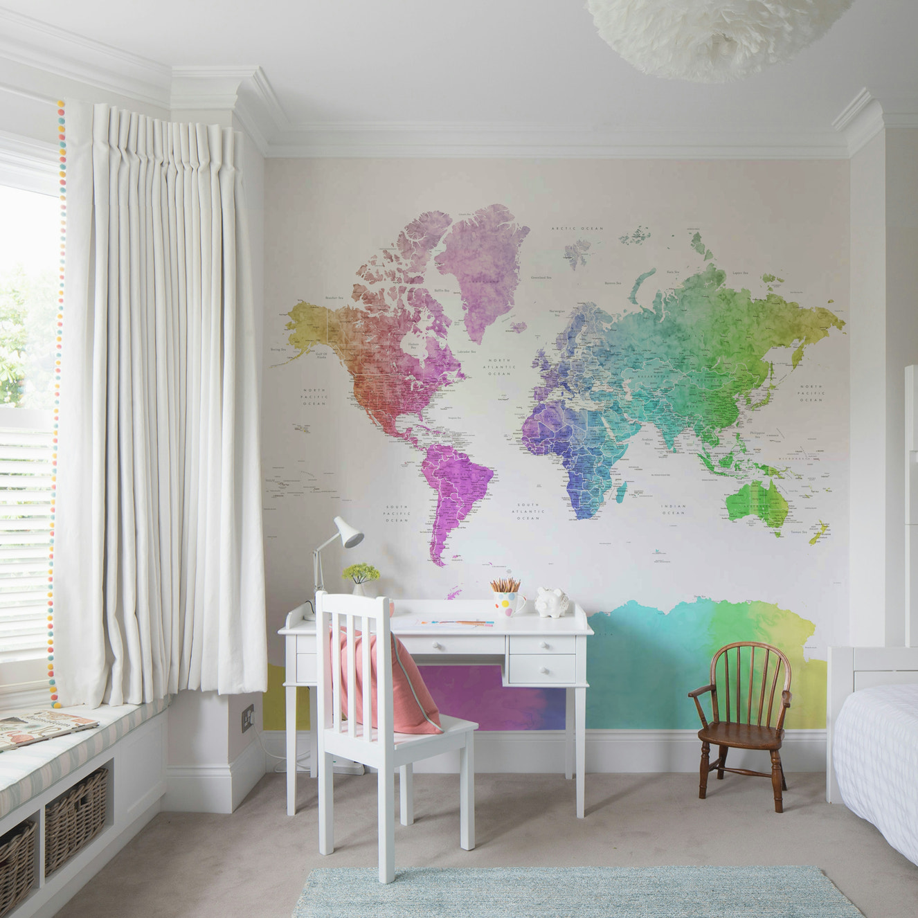 Rainbow watercolor world map wallpaper

