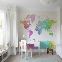 Rainbow watercolor world map wallpaper

