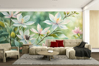 Delicate white flowers wallpaper with soft natural style

