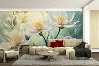 White textured wallpaper creating smooth wall finish

