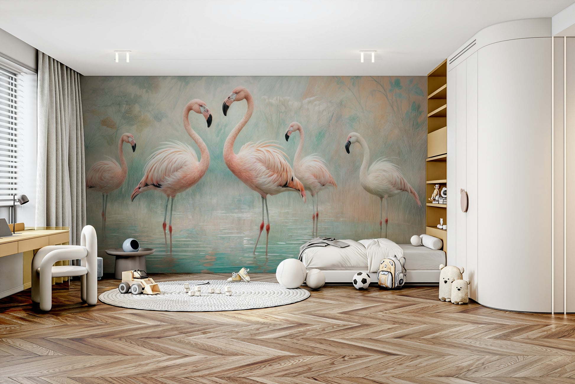 Elegant flamingo scene wallpaper

