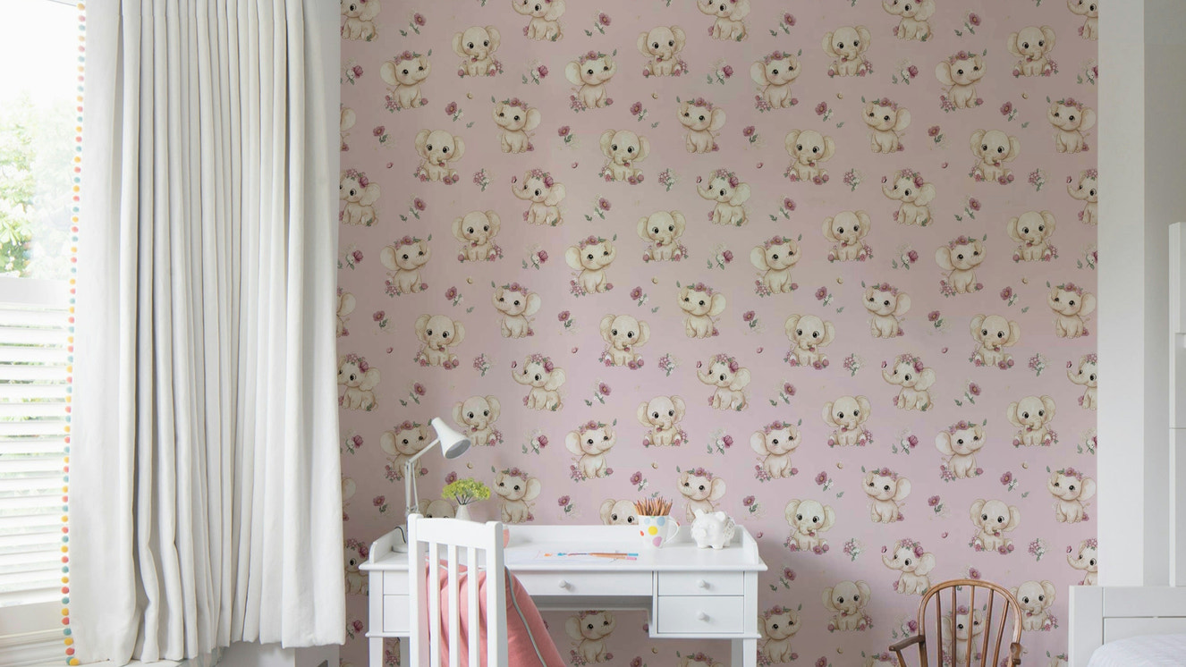 Nursery wallpaper with cute elephants

