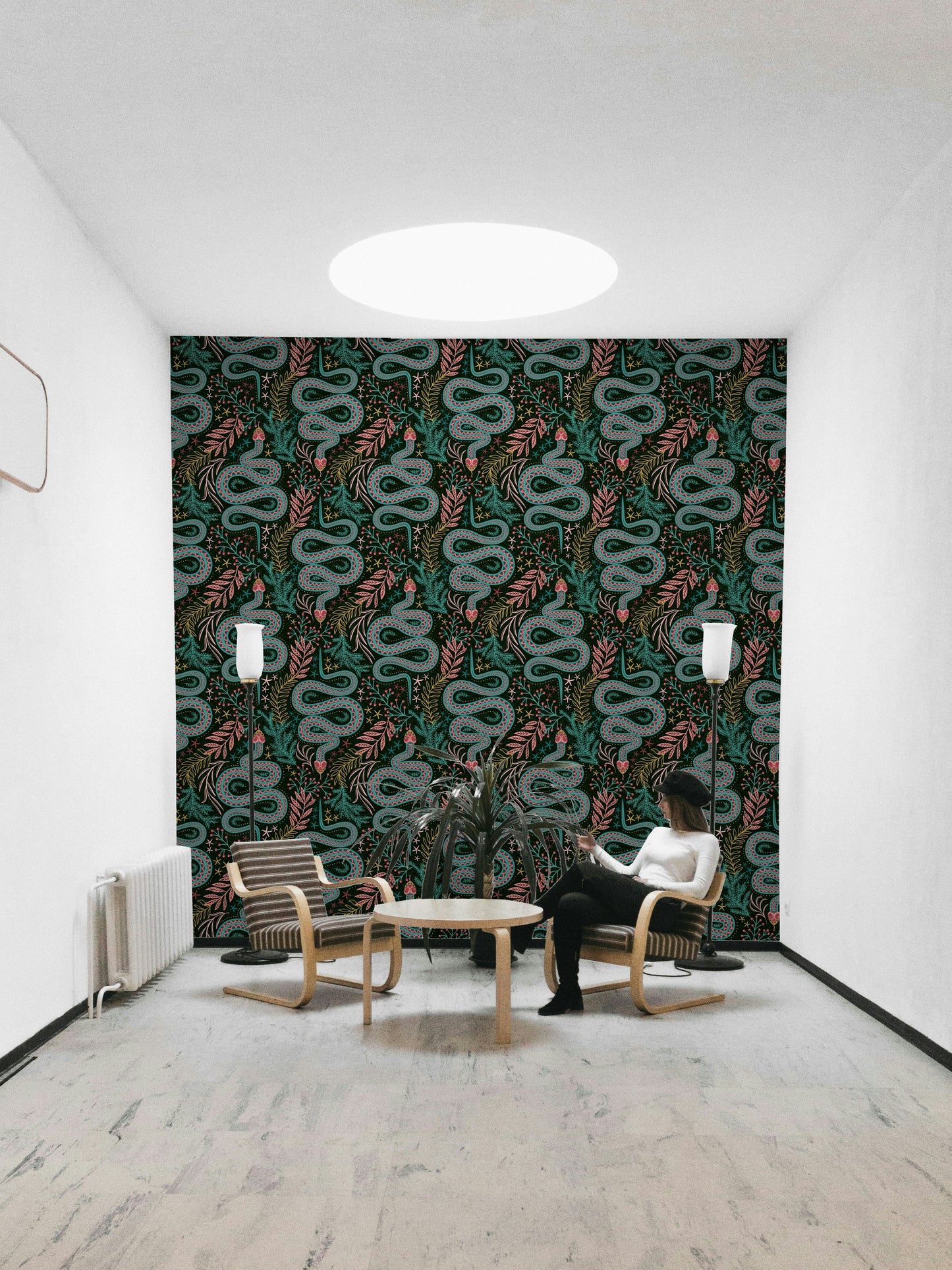 Tropical snake print with leafy pattern

