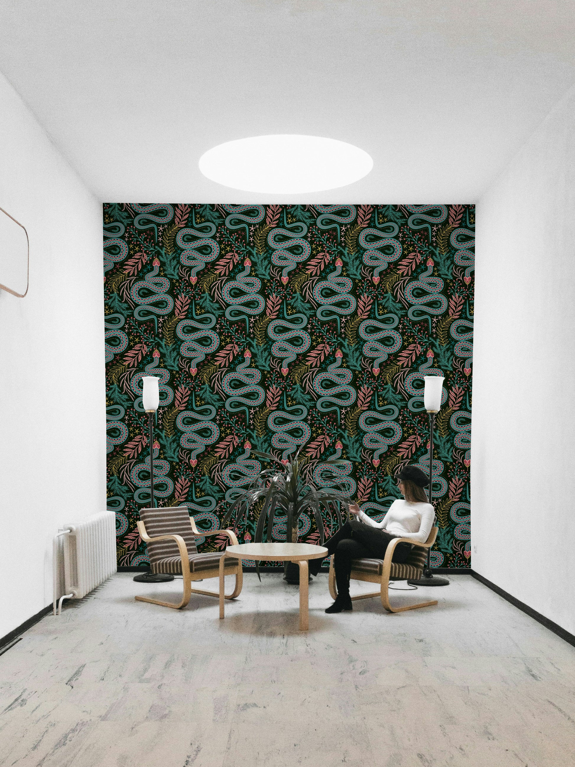 Tropical snake print with leafy pattern

