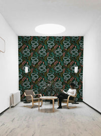Tropical snake print with leafy pattern

