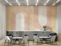 Neutral wave mural in peach blush

