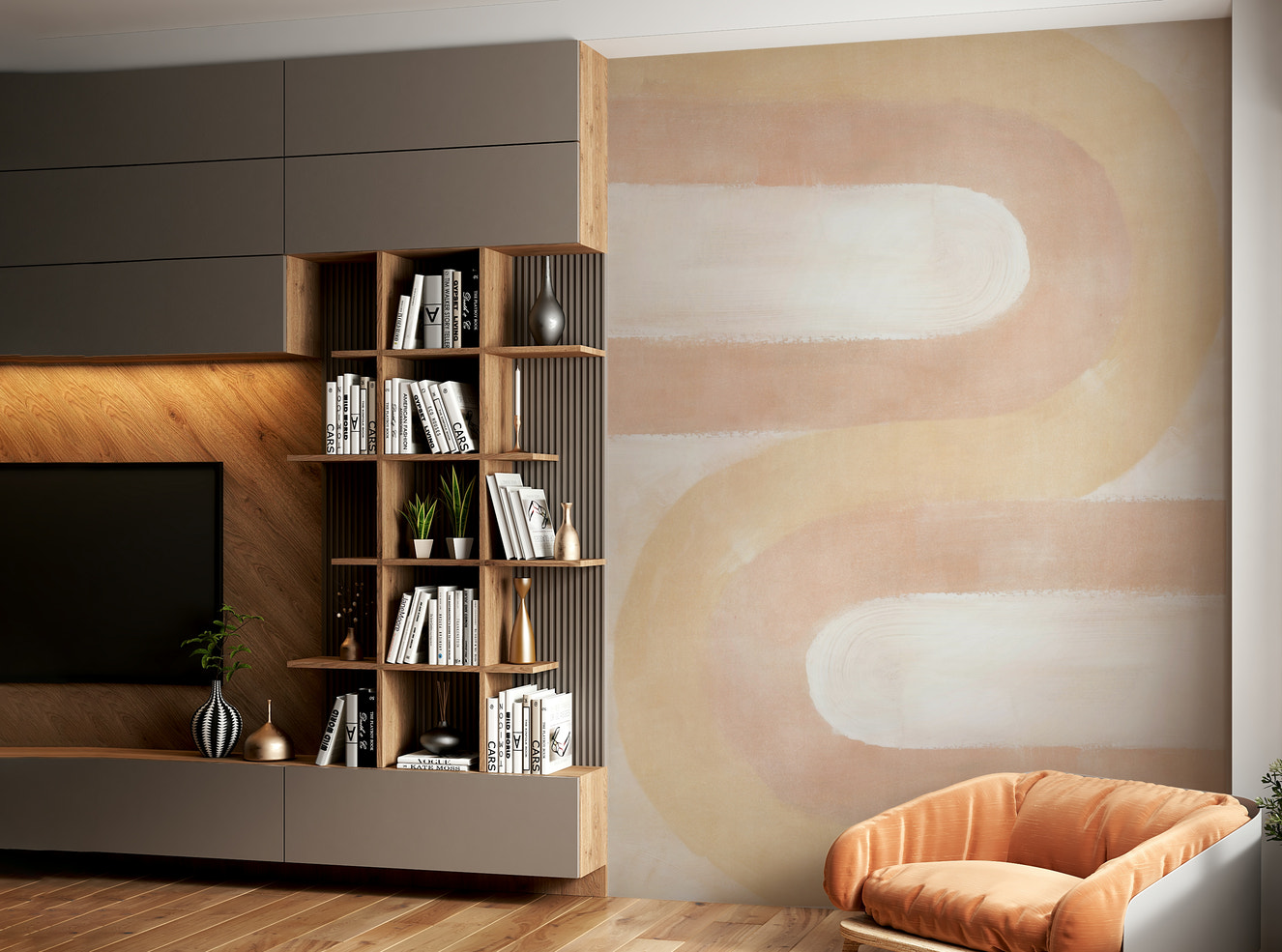 Blush pink curved arch wall design

