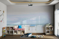 Minimal beach hut blue roof shot

