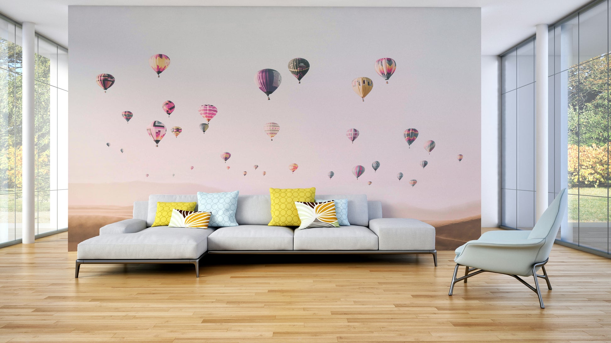 Colorful hot air balloons in sky

