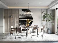 Monochrome minimalist artwork of layered marble-patterned spheres.


