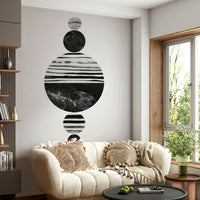 Grunge marble and striped pattern circles forming a balanced modern art piece.

