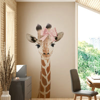 Baby giraffe bow nursery wallpaper

