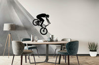 Adventure biker on steep wall ride

