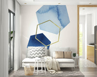 Modern blue and gold pattern mural

